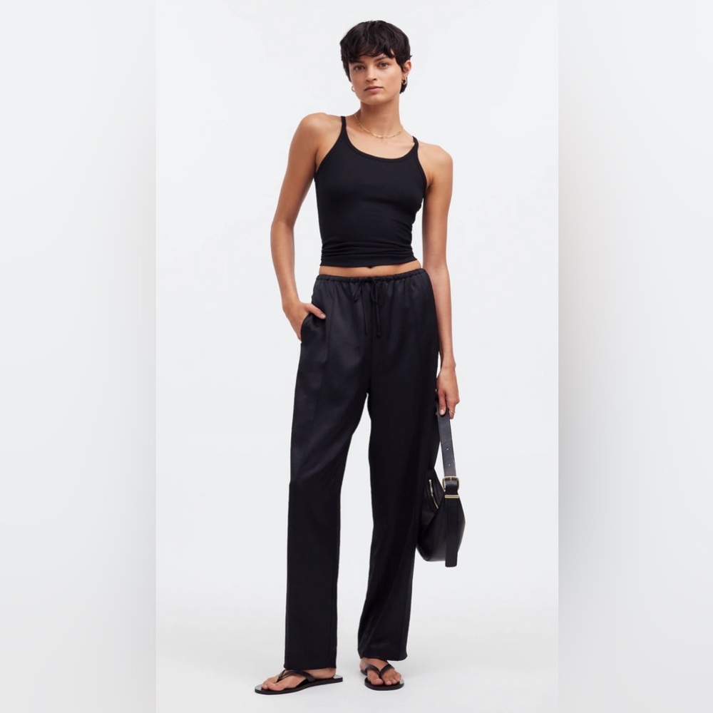Madewell Satin Pintucked Pull-On Pants (Black)
